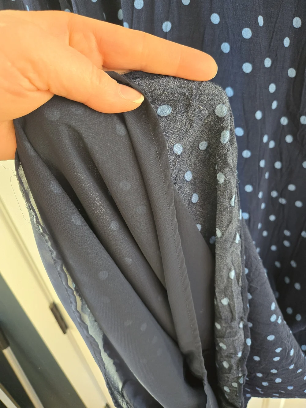 Zara Navy Polka Dot Puff Shoulder Midi Dress Women's Large - Picture 7 of 13